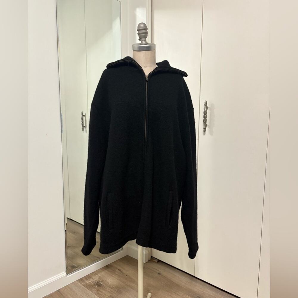 Vintage Paraphrase 100% Wool Black Zip Sweater Jacket Coatigan Plus Size 2X